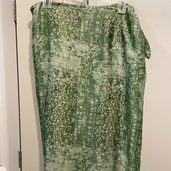 Zara Green Printed Wrap Style Midi Skirt with Beaded Waistband - SZ XL - Picture 4 of 7